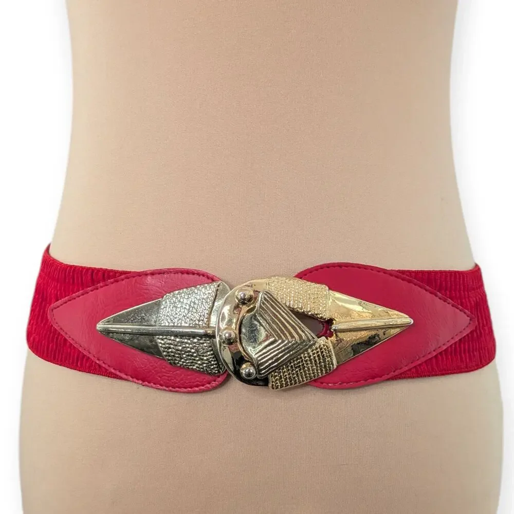 80s Red Stretch Arrow Glam Gold-tone Belt
